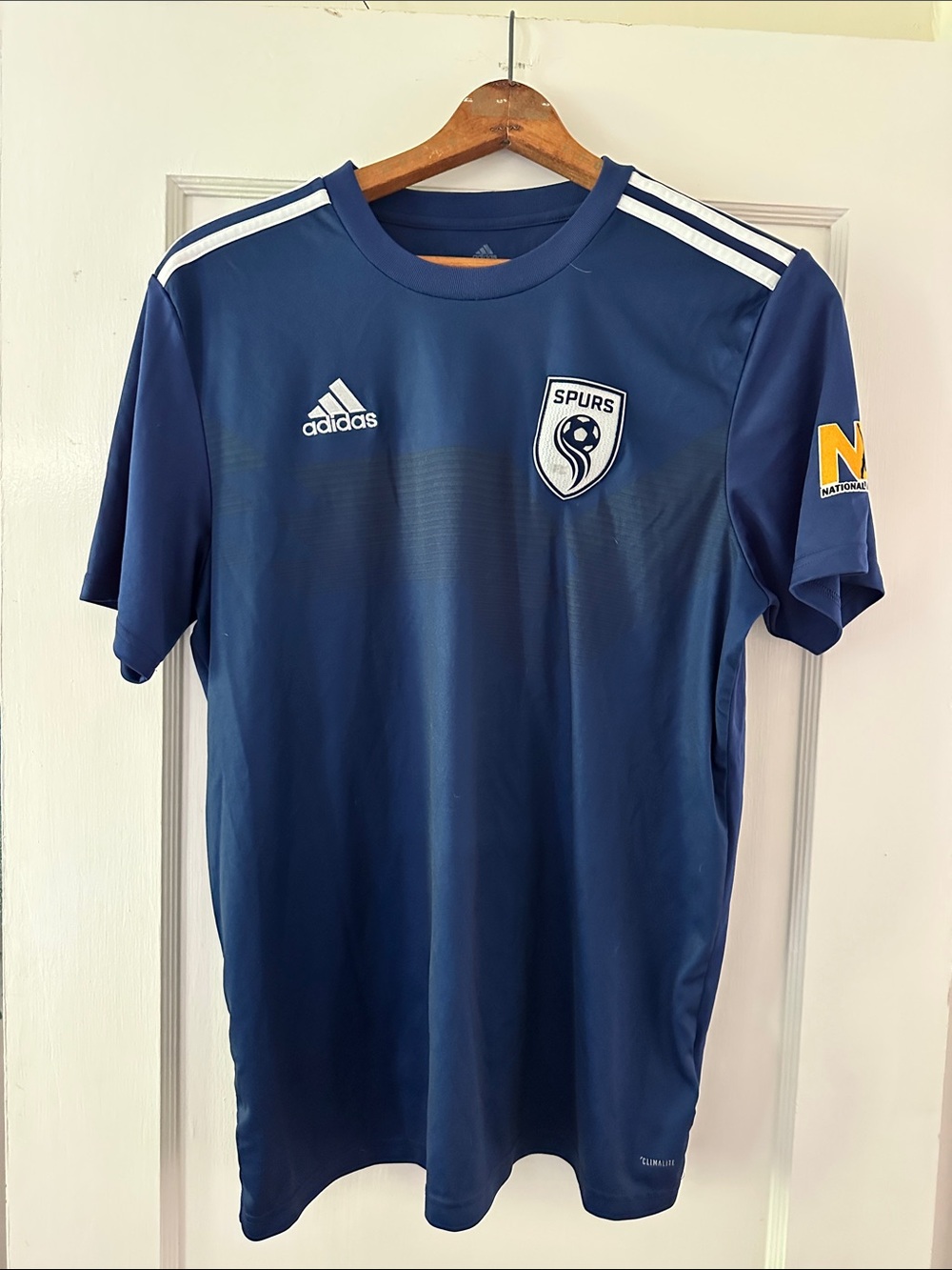 adidas Men’s Navy Spurs Soccer Jersey with White Stripes Large